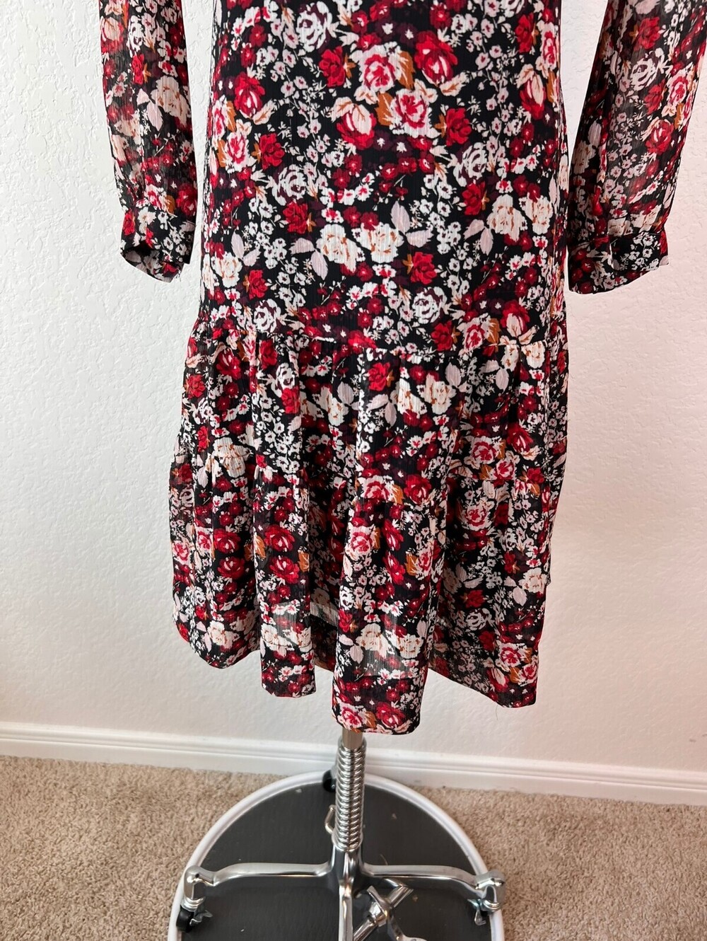 Rose & Olive Black and Red Floral Mini Dress Tie Waist Cottagecore size Small - Picture 4 of 10